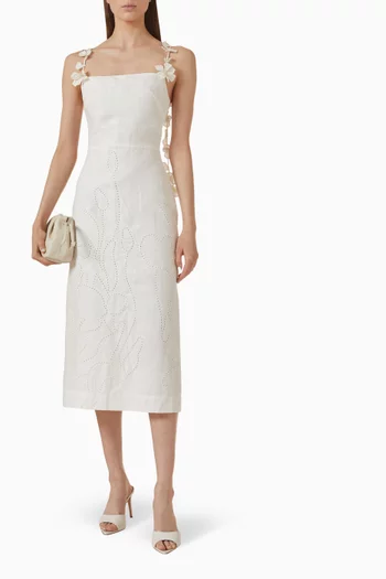 Petalos Embroidered Dress in Linen