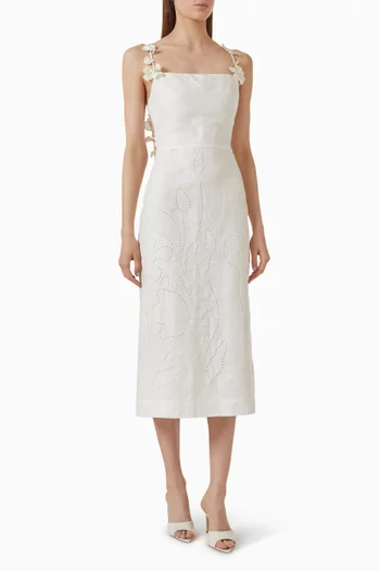 Petalos Embroidered Dress in Linen