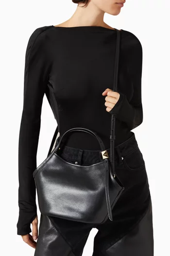 Small Deco Tulip Tote Bag in Fine-Grain Leather