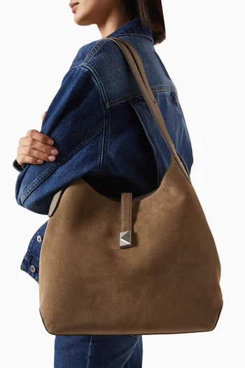 Large Deco Deco Shoulder Bag in Pebbled Leather & Suede