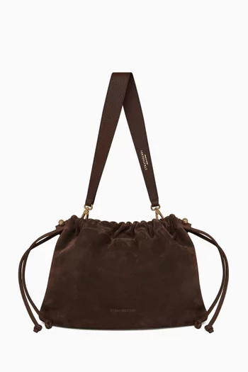 Charlotte Midi Drawstring Bag in Calf Split Suede