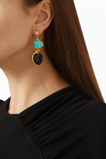 Sirena Turquoise & Onyx Earrings in Gold-plated Metal