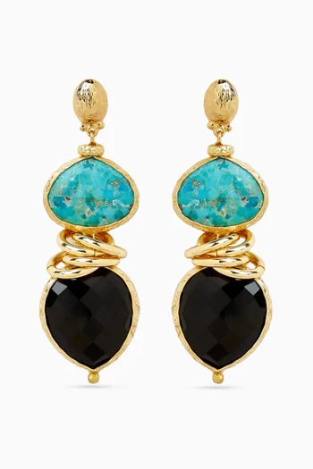 Sirena Turquoise & Onyx Earrings in Gold-plated Metal