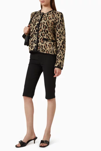 Leopard Print Sculpted C Heritage Cardigan in Wool-blend