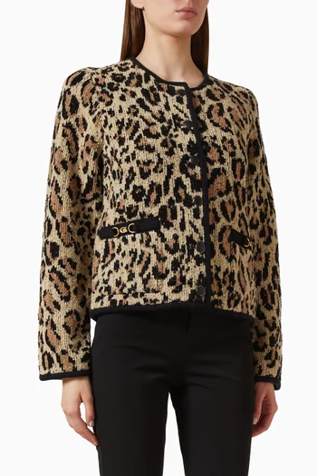 Leopard Print Sculpted C Heritage Cardigan in Wool-blend