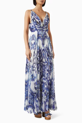 فستان طويل بنقشة مايولكا جورجيت