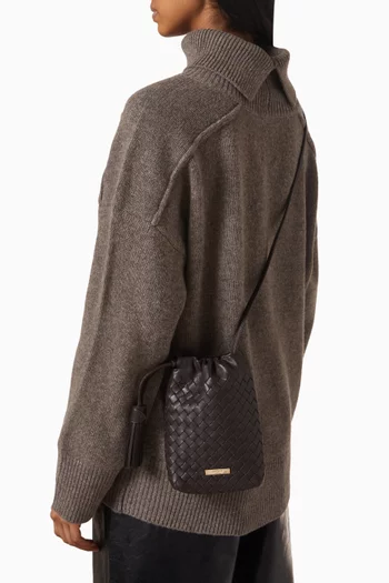Hudson Crossbody Drawstring Pouch in Woven Leather