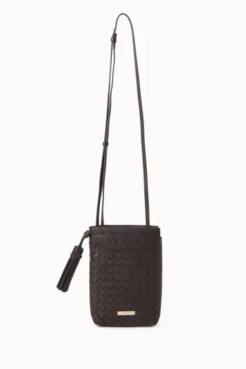 Hudson Crossbody Drawstring Pouch in Woven Leather