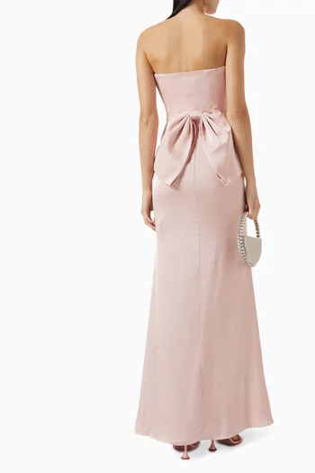 Jovie Bow Detail Bandeau Maxi Dress in Satin
