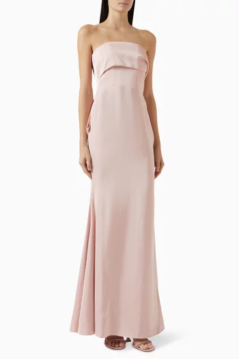 Jovie Bow Detail Bandeau Maxi Dress in Satin