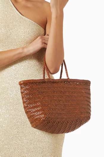 Small Triple Jump Tote Bag in Woven Leather