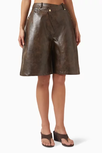 Hazel Asymmetric Shorts in Faux Leather