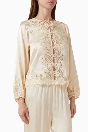 Lucine Lace-trim Top in Silk Satin