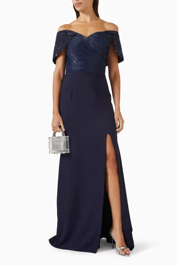 Embellished Gown in Crepe & Tulle