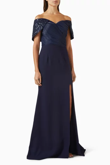 Embellished Gown in Crepe & Tulle