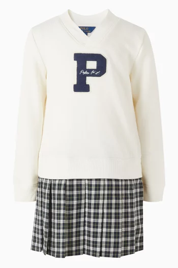 Logo Check Sweatshirt Dress in Cotton