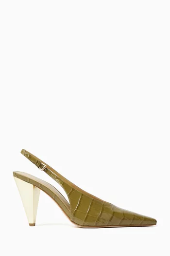 Electra Slingback Pumps in Croc-embossed Leather