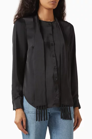 Fringe-bow Blouse in Satin
