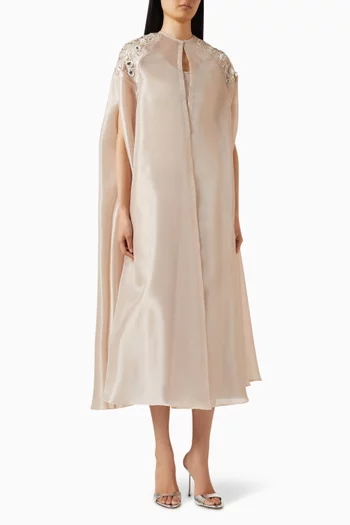 Embellished Cape & Dress Set in Organza