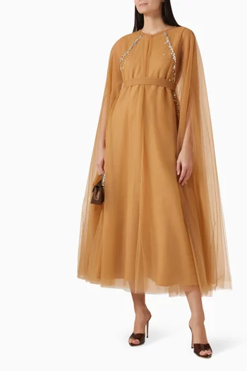Embellished Cape & Dress Set in Tulle & Satin
