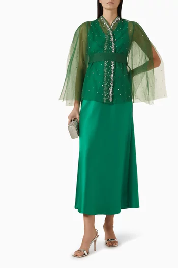 Embellished Cape & Dress Set in Tulle & Satin