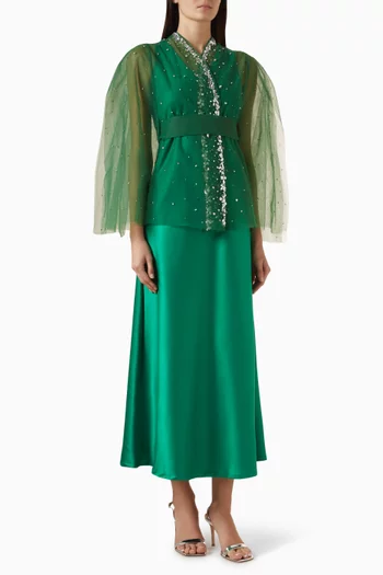 Embellished Cape & Dress Set in Tulle & Satin