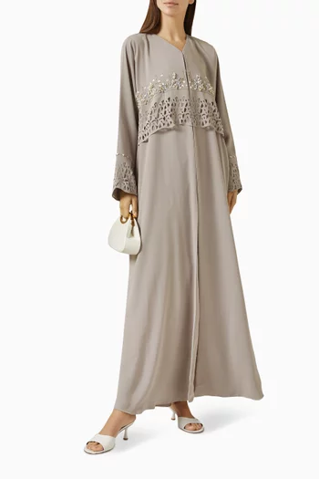 Laser-cut Embellished Abaya in Crepe