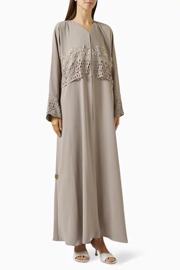 Laser-cut Embellished Abaya in Crepe