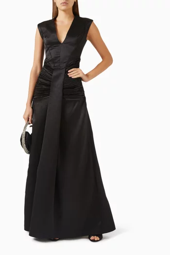 Aira Sash Maxi Dress in Satin