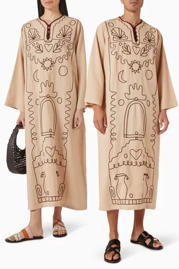 Solenne 1 Hand-embroidered Kaftan in Linen