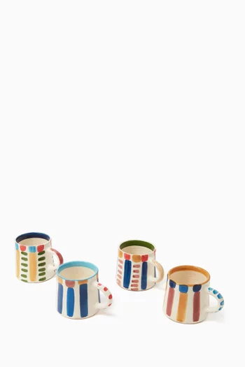 Striped Mugs in Ceramic, Set of 4