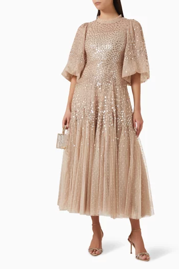 Scallop Sequin Ankle Gown