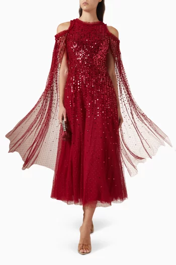 Moonlight Embellished Cape Gown in Tulle