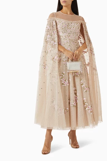 Crescent Roses Cape Gown in Tulle