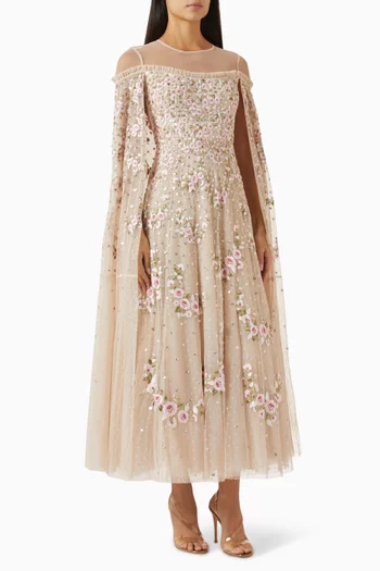 Crescent Roses Cape Gown in Tulle