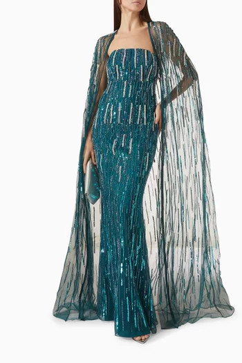 Sequin-embellished Cape Gown