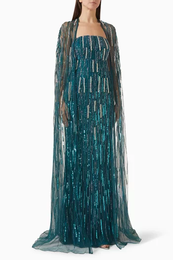 Sequin-embellished Cape Gown