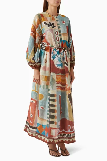 Michelle Belted Dress in Ramie