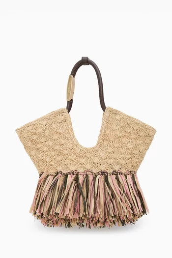 Small Goldentime Fringe Tote in Raffia
