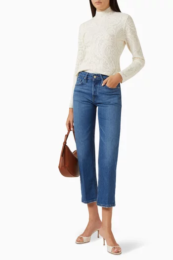 Lace Turtleneck Top in Rayon Blend