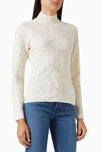 Lace Turtleneck Top in Rayon Blend