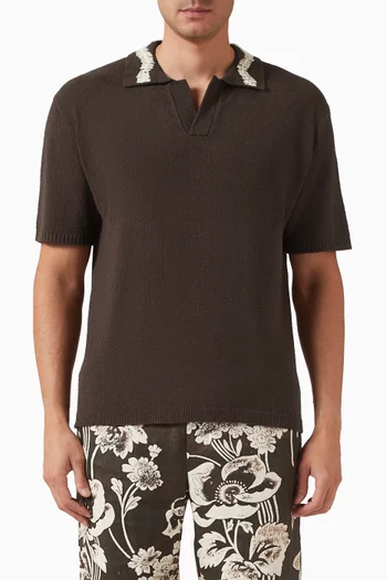 Hand Crochet Collar Polo Shirt in Cotton-blend