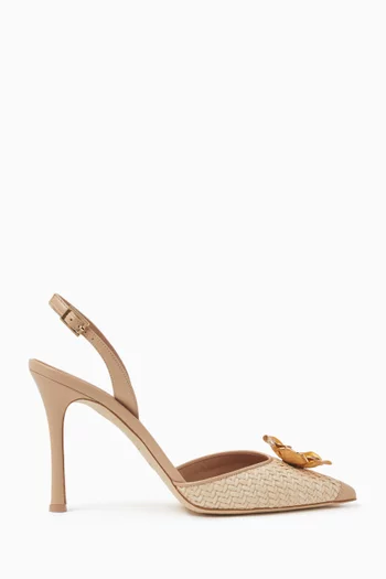 Sarah 90 Slingback Pumps in Raffia & Leather