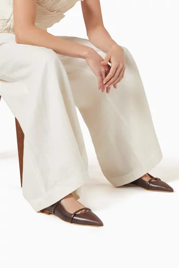 Maureen Flat Mules in Lizard-embossed Leather
