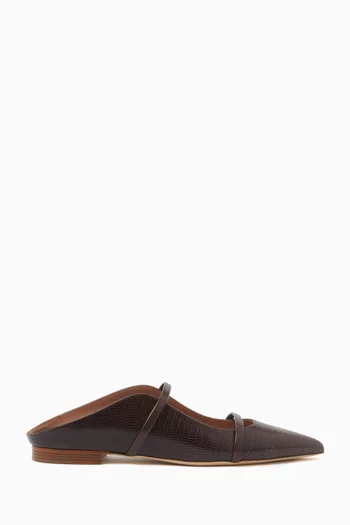 Maureen Flat Mules in Lizard-embossed Leather