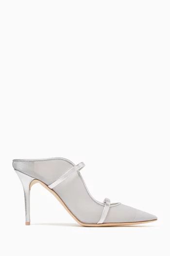 Maureen 85 Mules in Shimmer Organza & Metallic Leather