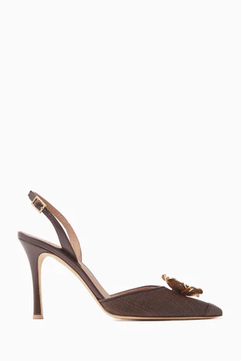 Sarah 90 Slingback Pumps in Raffia & Leather