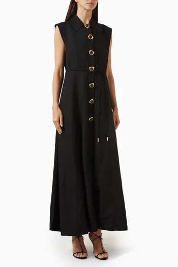 فستان ساشا متوسط الطول مزيج كتان