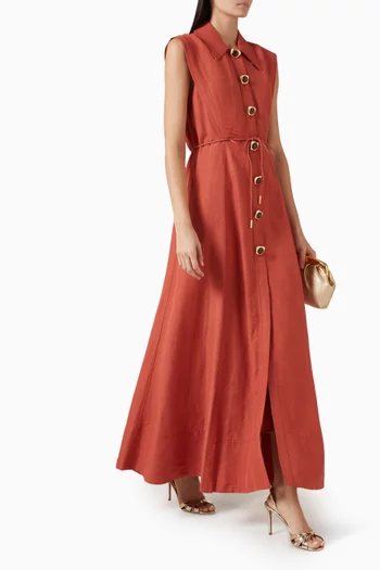 فستان ساشا متوسط الطول مزيج كتان