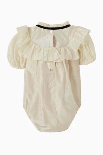 Embellished Velvet-bow Bodysuit in Voile